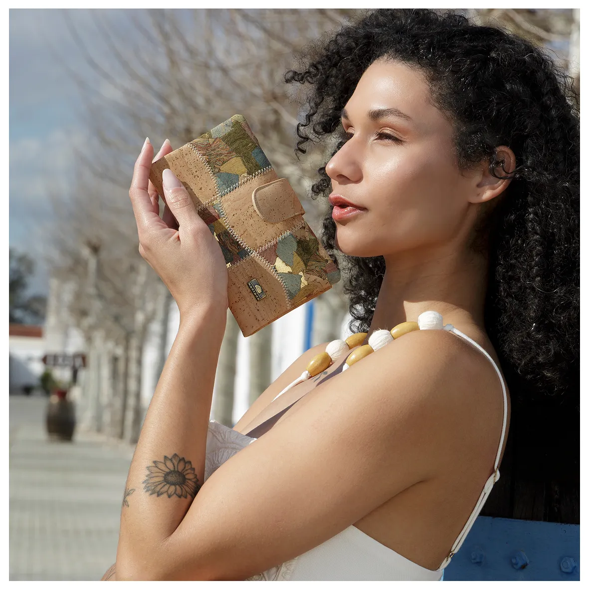 Large Cork Coin Purse, Flexible, with RFID Anti-Theft Protection, Patchwork Exterior