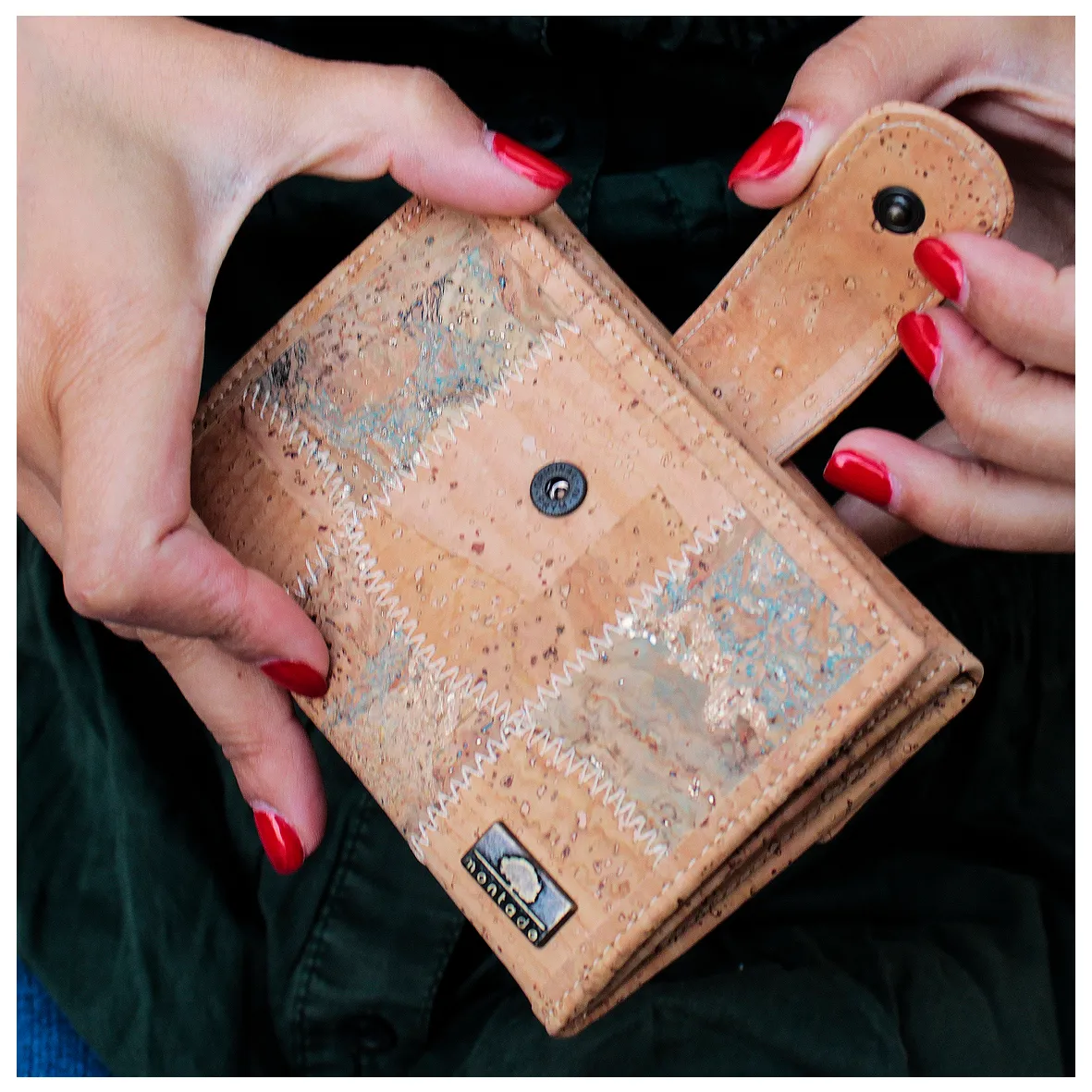 Cork Coin Purse, Small and Structured Size, with RFID Anti-Theft Protection, Patchwork Exterior