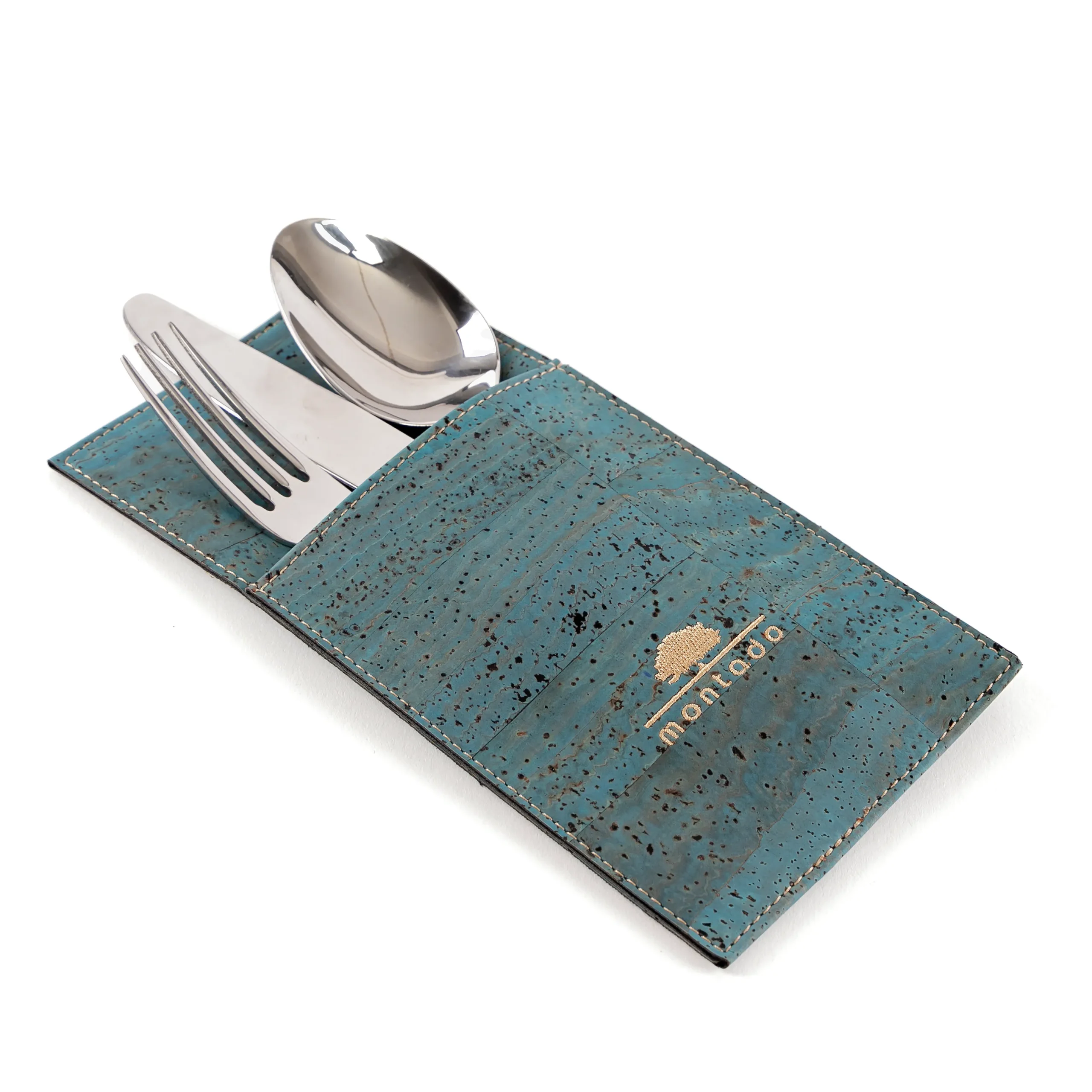 Reusable Cork Cutlery Holder - Light Blue