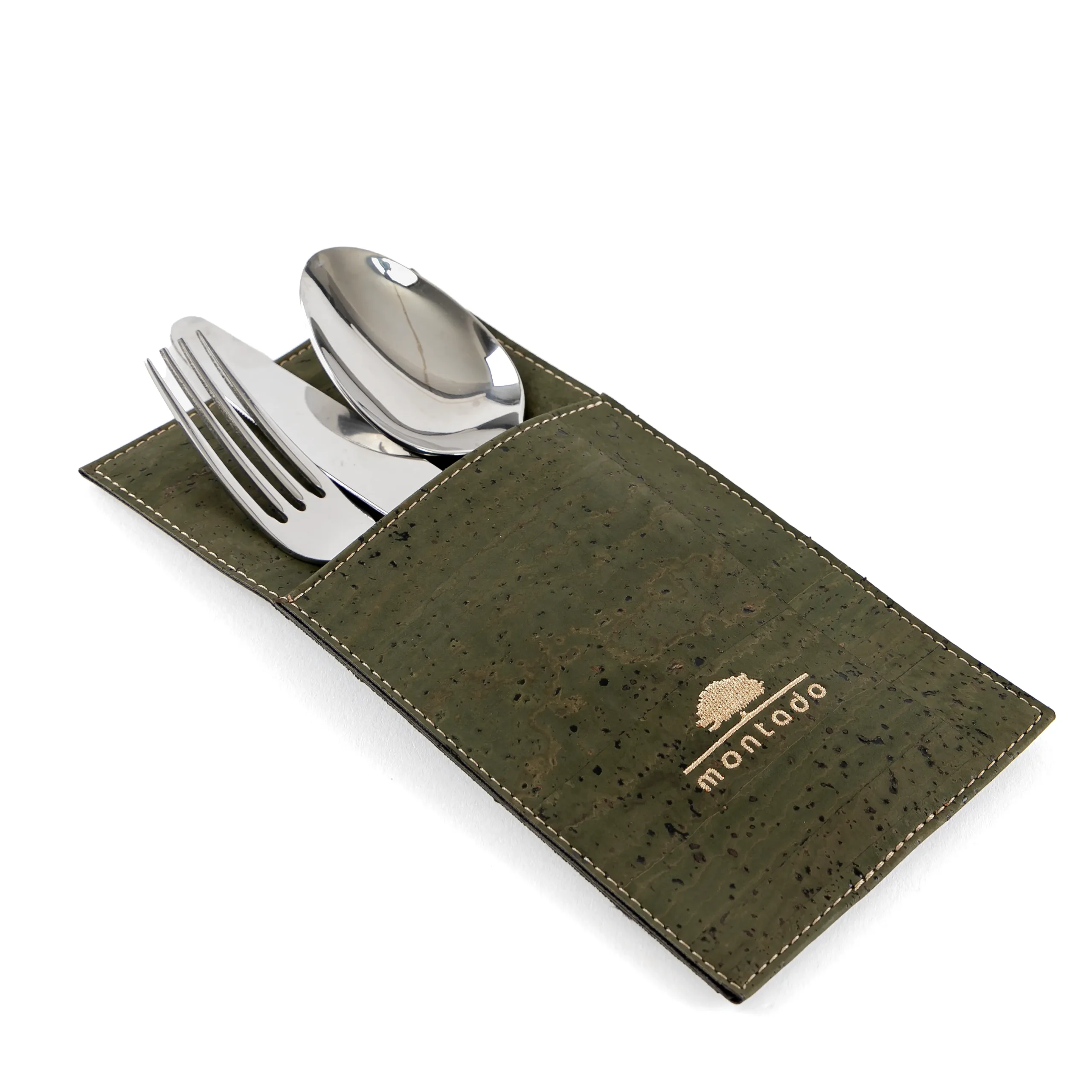 Reusable Cork Cutlery Holder - Green